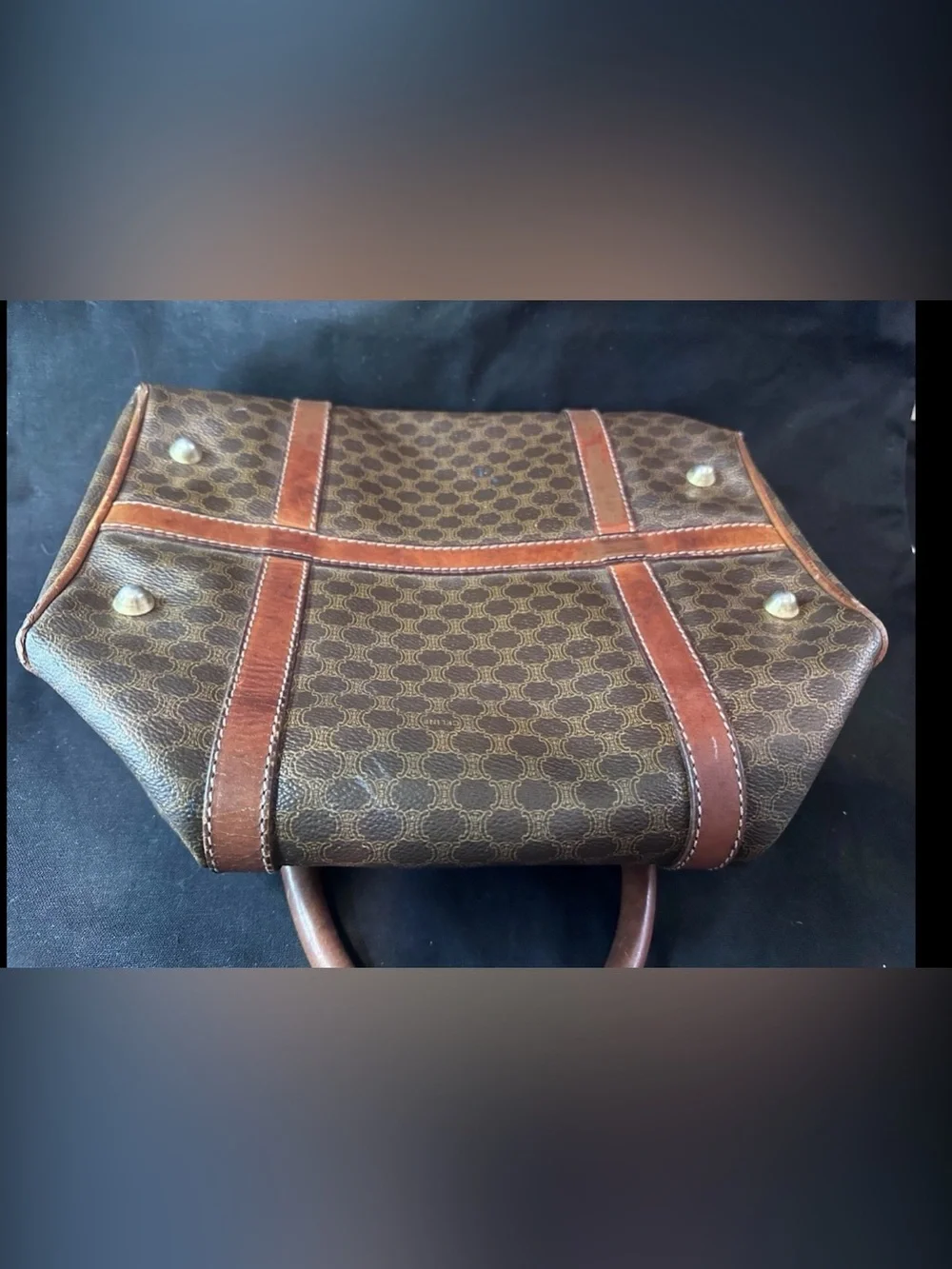 CELINE Brown Logo Satchel/Boston Handbag Zip Closure